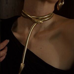Vtg 70s ACCESSOCRAFT NYC Gold Snake Serpent Sculptural Belt or Necklace Metal